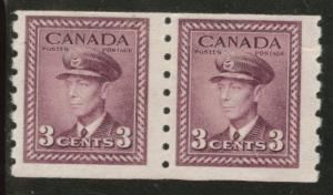 CANADA Scott 266 MH* KGVI coil pair 1943 perf 8 rose violet