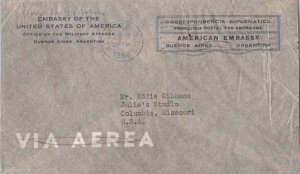 Argentina Diplomatic Free Mail 1946 Washington, D.C. to Columbia, Mo. with bo...