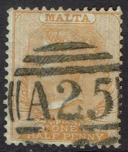 MALTA 1863 QV 1/2D WMK CROWN CC PERF 14 USED 