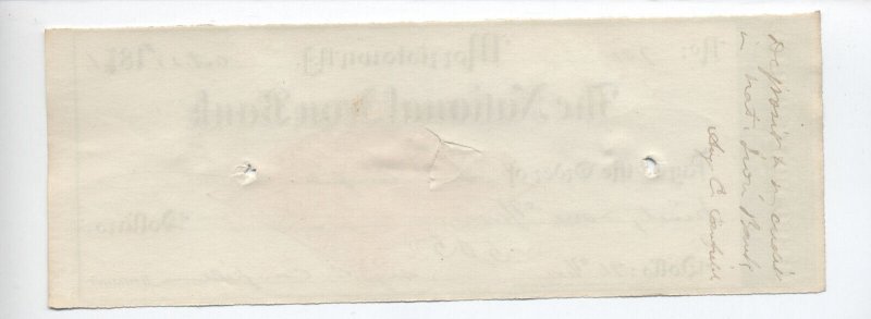 1881 National Iron Bank Ferr-Monte RR Co check RN-G1 Morristown NJ [6455.10]