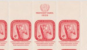 1959 United Nations - Scott #73 (A36) 4c Bright Red, Pane of 50 