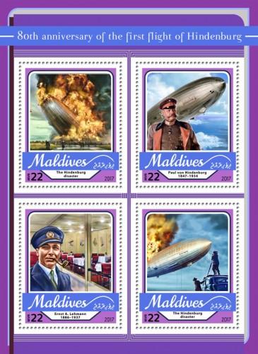 MALDIVES 2017 SHEET FIRST FLIGHT OF HINDENBURG ZEPPELINS mld17108a
