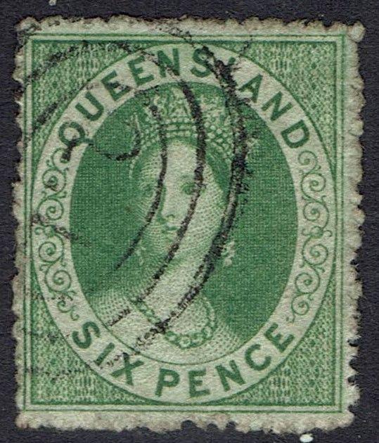 QUEENSLAND 1860 QV CHALON 6D WMK SMALL STAR ROUGH PERF 14-16 USED 