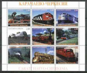 KARACHAEVO - 1999 - Railways - Perf 9v Sheet - Mint Never Hinged - Private Issue