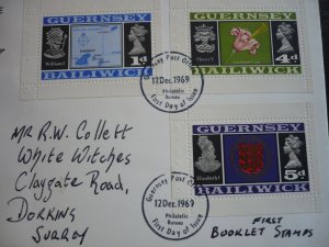 Stamps - Guernsey - Scott# 9,13,14 - Booklet Stamps - First Day Cover