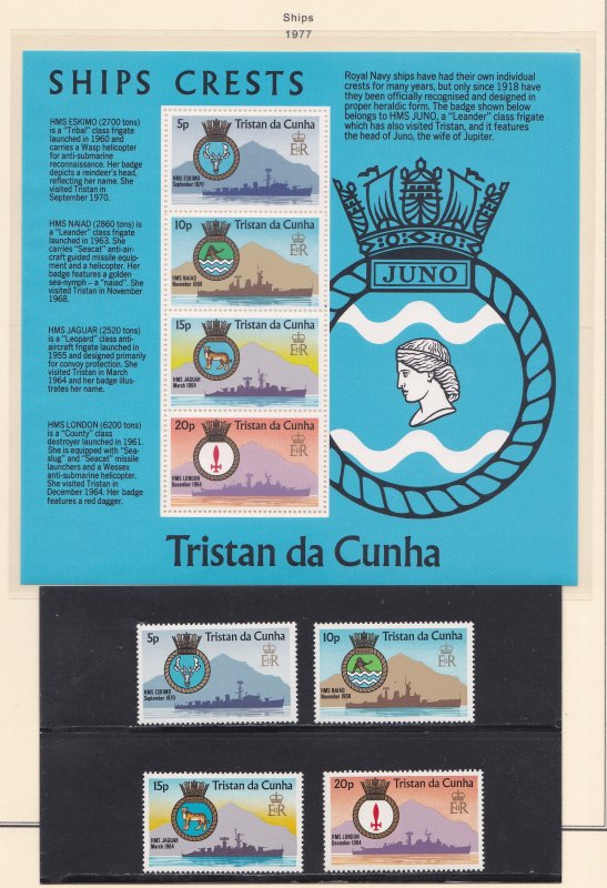 Tristan Da Cunha # 216-219 & 219a, Ships & Ship Crests, NH, 1/2 Cat.