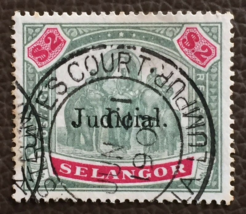 MALAYA 1900 SELANGOR Elephants JUDICIARY opt $2 Used M3116