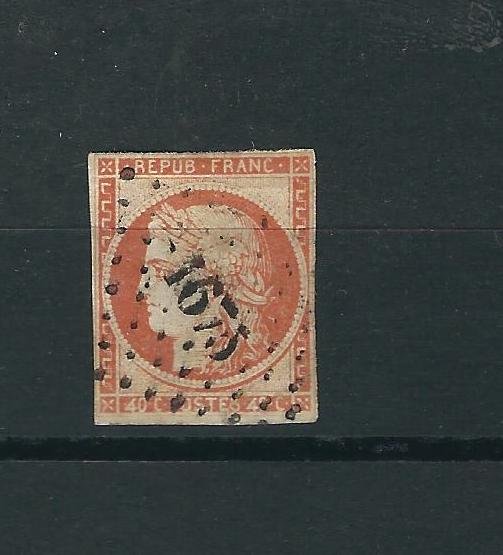 France 7b Y&T 5d 40c Orange on yellowish Used Fine 1850 SCV $5250.00