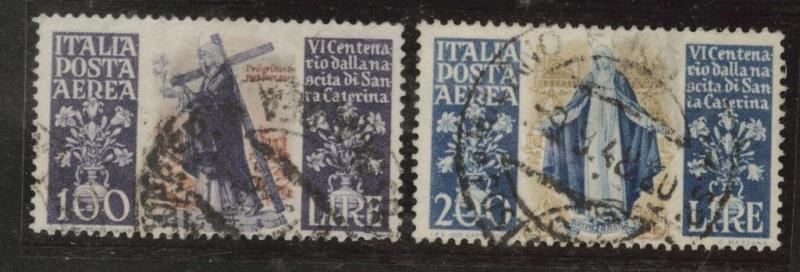 Italy Scott C127-128 used 1948 St. Catherine airmail set $28