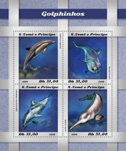 St Thomas - 2018 Dolphins on Stamps - 4 Stamp Sheet - ST18502a