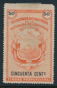 Costa Rica tax revenue fiscal stamp 1883 white background issue 50 Cents