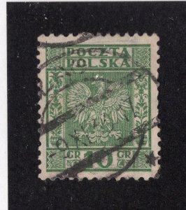 Poland 1932 10g green Arms, Scott 269 used, value = 25c