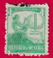 CUBA SCOTT#356 1939 1c INDIAN CIGAR AND TOBACCO LEAF - USED