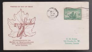 CANADA - Scott # 282 FDC - Newfoundland Joins Canada Caribou Cachet