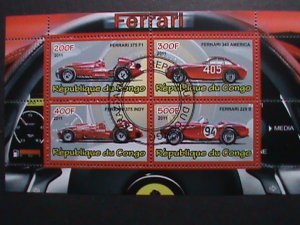 ​CONGO-2011- WORLD FAMOUS FERRARI AUTOMOBILES-CTO S/S VF WE SHIP TO WORLD WIDE