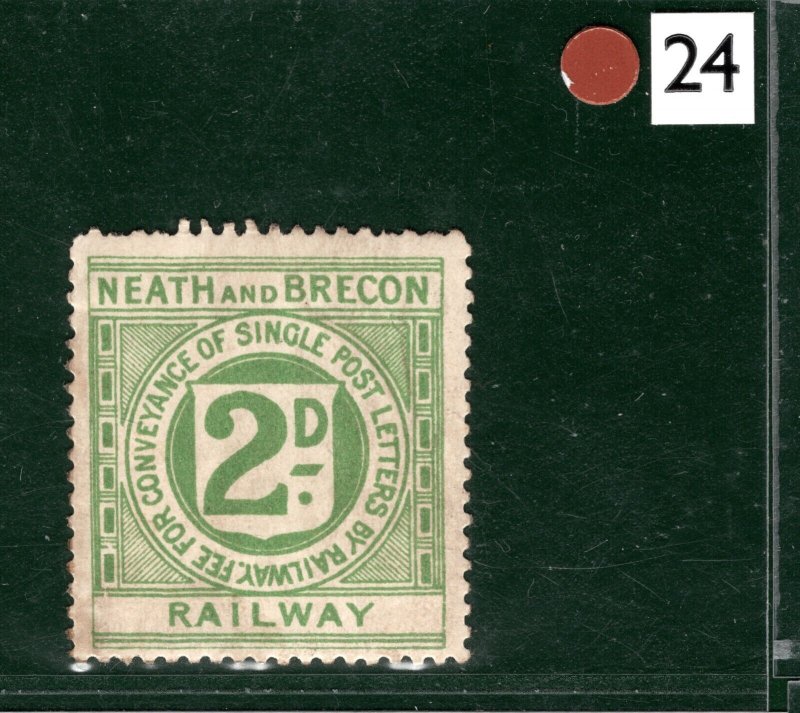 GB Wales RAILWAY Letter Stamp 2d Blue-Green NEATH & BRECON (1898) Mint MM BRW24 