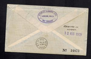 1939 England First Flight Cover USA Imperial Airways Round Trip Stanley Gibbons