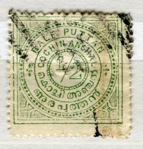 INDIA COCHIN; 1903 early classic Local Numeral issue used SHADE of 1/2p. value