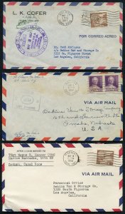 Canal Zone Balboa 3 Airmail Covers 1942 Army Examiner, 1956 and 1957