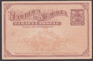 NICARAGUA 1890 2c postcard unused..........................................a3009