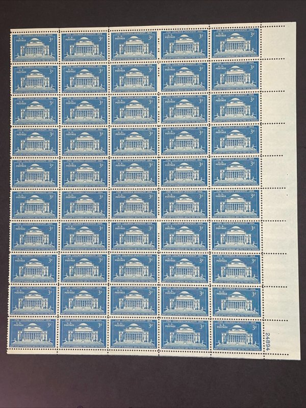 1954 Columbia University Low Memorial Library sheet postage stamps Sc# 1029