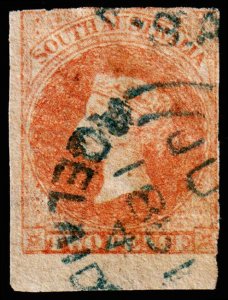 South Australia Scott 7 (1857) Used F, CV $55.00 M