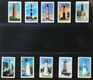 U.S. Used #3787 - 3791 & 4146 - 4150, 37c/41c. Lot of 2 Lighthouse Sets. Choice!