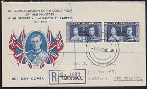 COOK IS 1937 Coronation 2½d pair on commem FDC.............................A7909