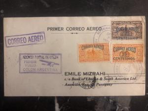 1929 Colon Panama First Flight cover FFC To Bank Of London Paraguay