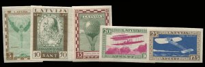 Latvia #CB9-13a Cat$150, 1932 Pioneers of Aviation, imperf. set of five, neve...