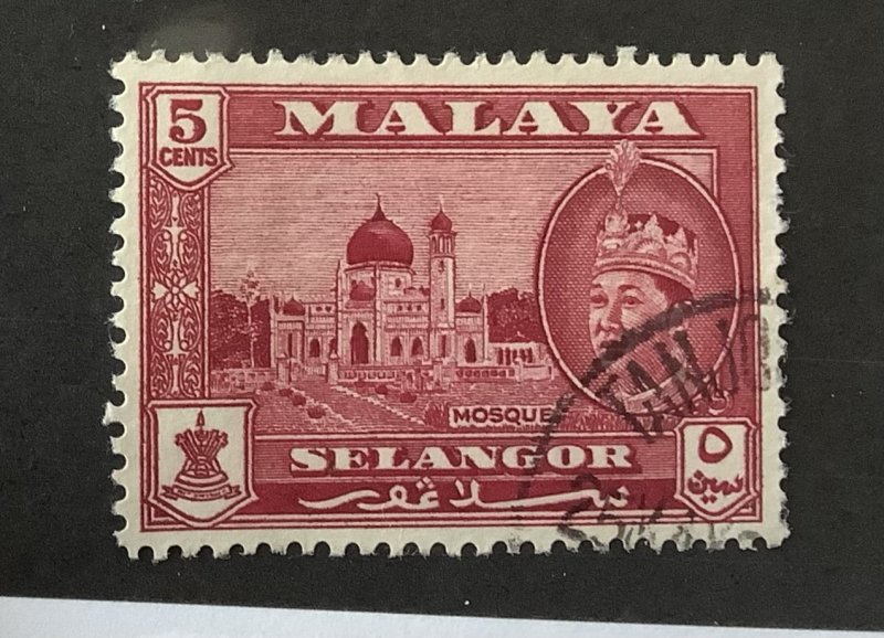 Malaya Selangor 1961 Scott 117 used- 5c,  Sultan Tengku Abdul Aziz Shah & Mosque