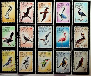 TURKS & CAICOS ISL. Sc 265-79+WMKD SET NH ISSUE OF 1973 - BIRDS