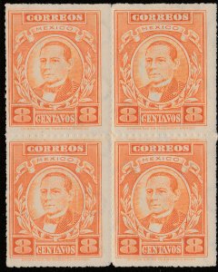 MEXICO 666, 8cents BENITO JUAREZ. BLOCK OF FOUR. MINT, NH. VF. (18)