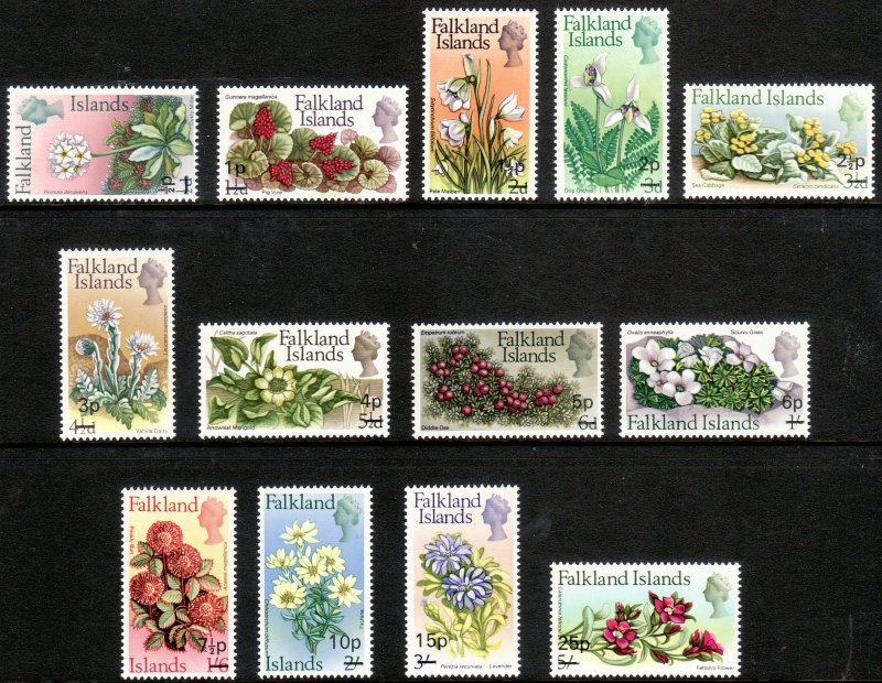 1971 Falkland Islands Flowers revalued complete set MNH Sc# 197 / 209 CV $33.30