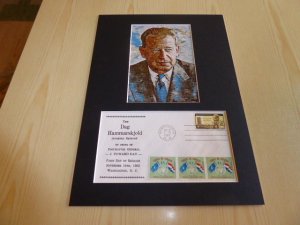 Dag Hammarskjold UN Art Postcard and 1962 USA FDC mount matte size A4