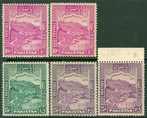 EDW1949SELL : PAKISTAN 1948-57 Sc #41, 43b VF MOG 41a, 42, 42a VF, MNH. Cat $154