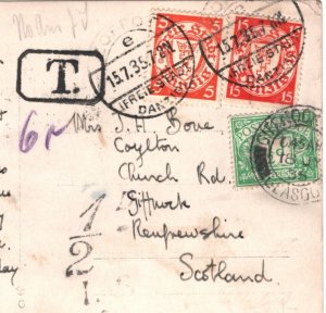 DANZIG FREIE STADT Sopot YACHT Postcard TAXE GB Postage Dues 1935 Renfrews MA338