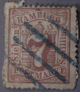 Hamburg #20 Used VG Watermarked 128 Cancel Bars 5mm Apart