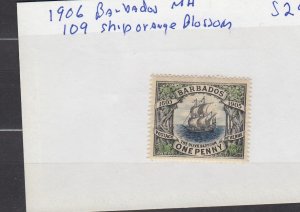 J39839, JL Stamps 1906 barbados set set of 1 mh #109 ship orange blossom