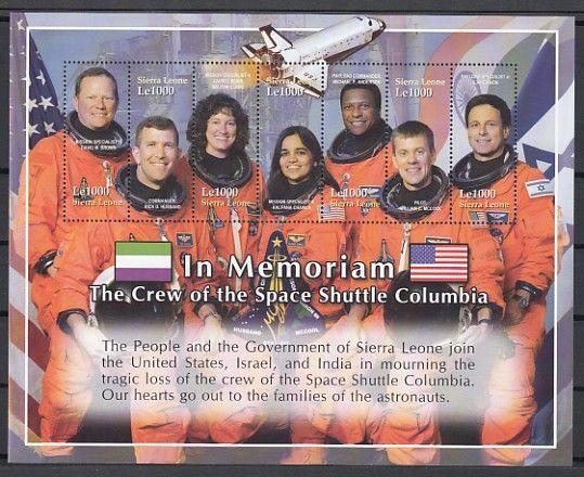 Sierra Leone, Scott cat. 2595. Columbia Space Shuttle Disaster s/sheet.