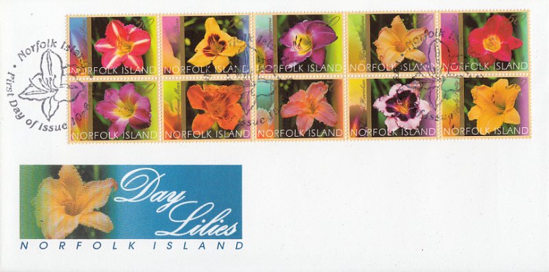 Norfolk Island 2003 FDC Sc #793 FDC Block of 10 Day lilies