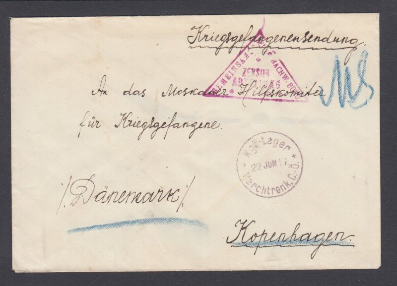 Austria, 1917 MARCHTRENK POW Camp, Censored cover to Red Cross, Copenhagen. F-VF
