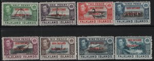 FALKLAND ISLANDS, 5L1-5L8, (8) SET, HINGED, 1944, SOUTH SHETLANDS (OVERPRINTED)