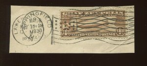 C14 Graf Zeppelin Air Mail Used Stamp on Small Piece with 2 Cancels (By 1304)