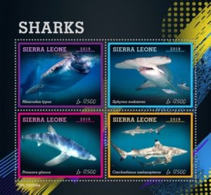 Sierra Leone - 2019 Sharks on Stamps - 4 Stamp Sheet - SRL190509a