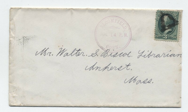 1870s Bloomfield CT double lined circle postmark triangle cancel [H.1467]