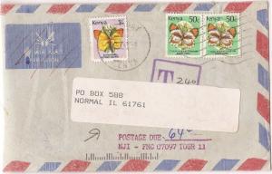 Kenya Butterfly 1/- + 50c x 2 A/M cover tax 240, post due 64c, Normal,IL (bal)