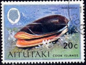 Pacific Shell, Oliva Sericea, Aitutaki stamp SC#90 used