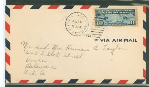 US C7 1933 United States Marine Corps (USMC) Port au Prince, Haiti, July 1933 cancel tying a 10c 'map' air post sta...