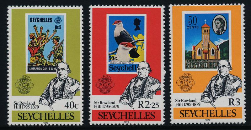 Seychelles 434-7 MNH Rowland Hill, Stamp on Stamp, Birds, Church